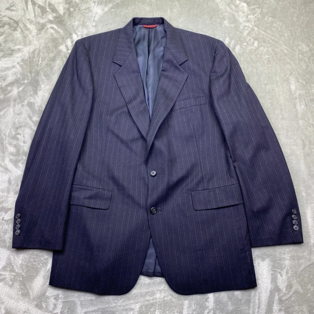 Hart Schaffner Marx‎ Silver Trumpeter Pinstripe Wool Suit Mens Two Piece 45R 36